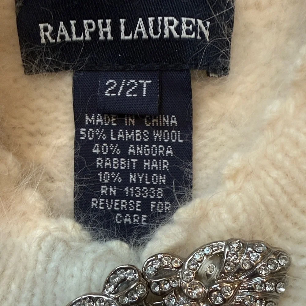 NWOT Ralph Lauren Cream Infant Knit Bolero with Jeweled Pin